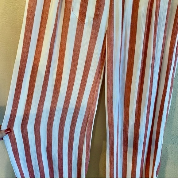 Lulumari Pants Medium White Rayon Red Stripe Lightweight Beach Side Zip Beltloop - Picture 6 of 16